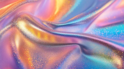 Vibrant hologram rainbow foil texture background with light reflection.