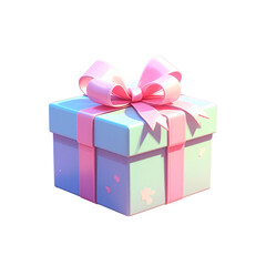 Obraz premium Cute pastel color gift box with pink ribbon, cartoon illustration style, soft shadows
