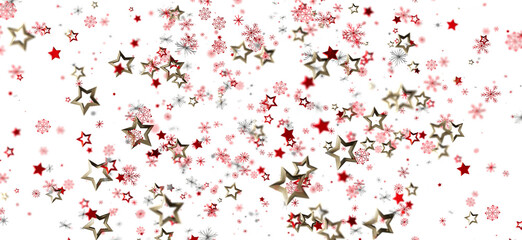 Festive winter background with red and gold stars and snowflakes. Perfect for Christmas, New Year, and winter holidays.