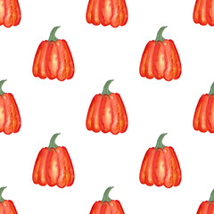 seamless pattern of watercolor pumpkins on white background, hand painted illustration elements