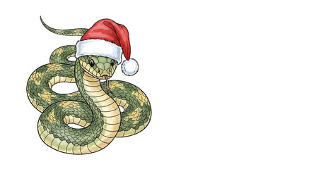 Snake wearing Santa hat for festive holiday season illustration  