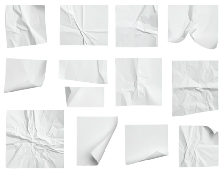 Collection of crumpled white paper pieces