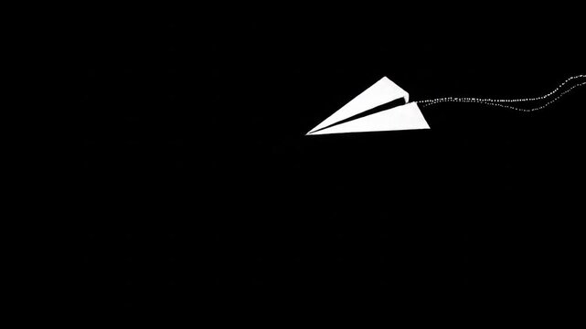 Abstract graphic animation of a white kite flying against a black background