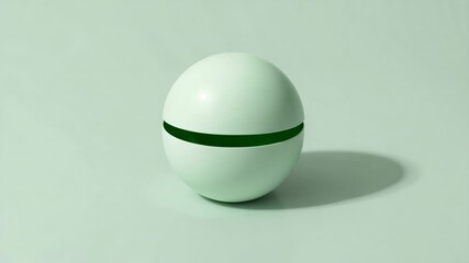 Expanding seam on mint green sphere, lifting top half revealing bright green interior on platform - Powered by Adobe