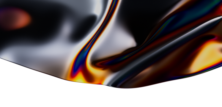 An abstract image of iridescent flowing fabric with a gradient of colors. The fabric appears to be made of metallic or liquid material, and the