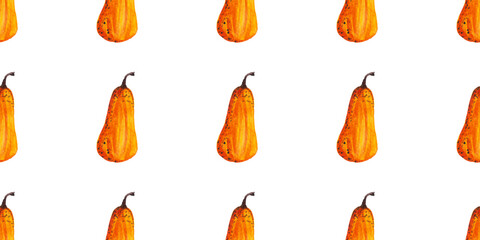 seamless pattern of watercolor pumpkins on white background, hand painted illustration elements