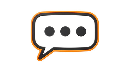 Isolated Speech Bubble, Black Contour and Orange Border, Three Dots Representing Pending Messages