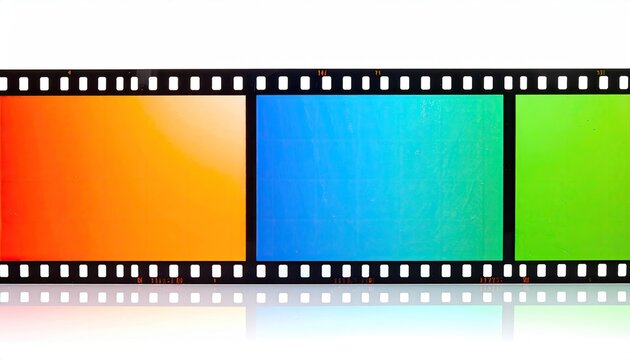 Colorful film strip with orange, blue, and green frames