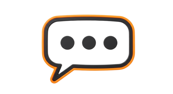Isolated Speech Bubble, Black Contour and Orange Border, Three Dots Representing Pending Messages