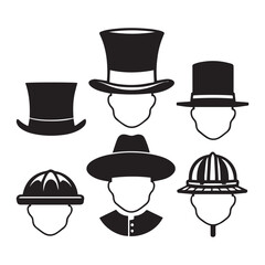 set of black various Teacher’s Hat vector silhouettes isolated on white background