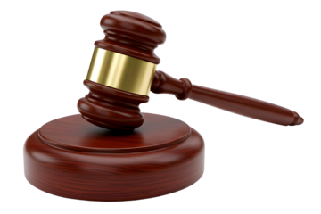 Wooden gavel and sound block isolated on transparent background