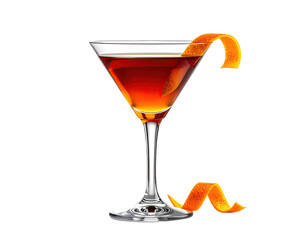 Cocktail in martini glass with orange peel