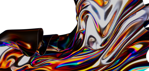 An abstract background featuring a colorful, glossy, and wavy fabric texture against a white backdrop, perfect for design and visual elements.