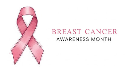 Pink ribbon for Breast Cancer Awareness Month on white background  