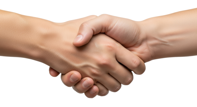 Isolated hands showing a friendly handshake, an agreement, a deal, or a business partnership