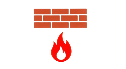 Isolated illustration of a brick fireplace with red flames for interior decor or heating
