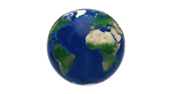 Isolated world globe showing the continents of the Earth, a geographical representation