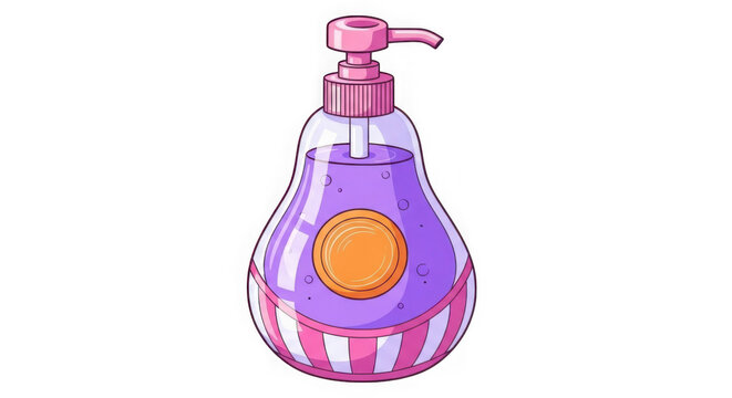3d purple lotion pump bottle with pink accents isolated on transparent background