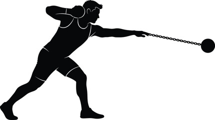 Silhouette of Hammer Throw Athlete in Dynamic Motion – Track and Field Sports Vector Illustration for Strength Training and Athletic Performance