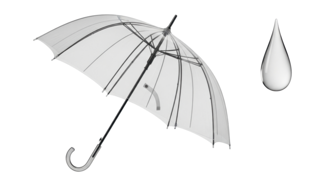 Isolated transparent umbrella with raindrop is the epitome of rainy weather equipment