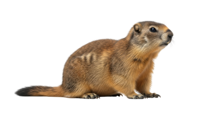 Isolated prairie dog, North American burrowing rodent, with inquisitive facial expression