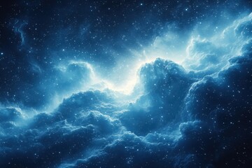 Blue nebula with star clusters scattered throughout, creating a mesmerizing celestial scene.
