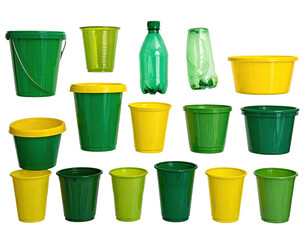 Assorted green and yellow plastic containers