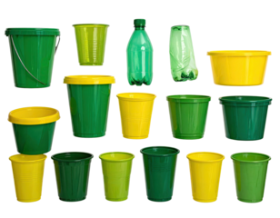 Assorted green and yellow plastic containers