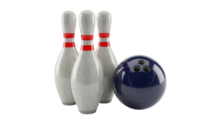 Isolated bowling ball and pins, sport equipment for leisure time activities and recreation