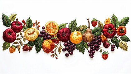 Detailed embroidered fruit garland