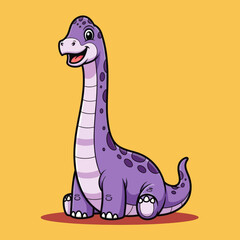 A cute cartoon illustration of a purple dinosaur with dark spots sitting down with a happy expression.