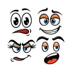 Cartoon faces expressions vector illustration set for graphic design and animation resources assets 2d editable stock vector illustration
