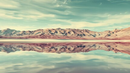 Serene Mountain Landscape with Calm Reflective Lake Under Blue Sky