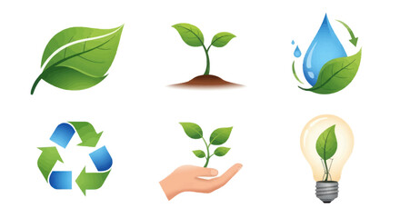 Collection of Green Environmental Icons Representing Sustainability and Ecology.