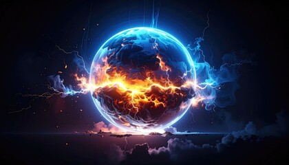 Fiery, vibrant sphere bursting with energy