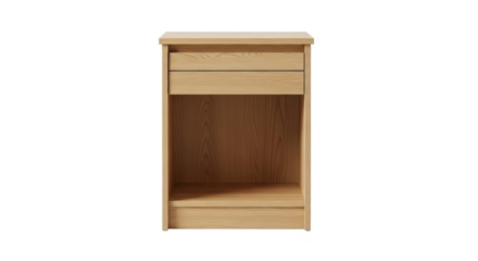 Isolated wooden nightstand with a drawer and open storage area for bedroom or living room