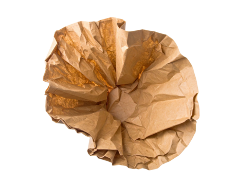 Crumpled light brown paper, cone shape, hollow center