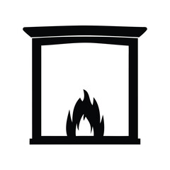 Monochrome Fireplace Icon with Simple Flames and Classic Mantel Style