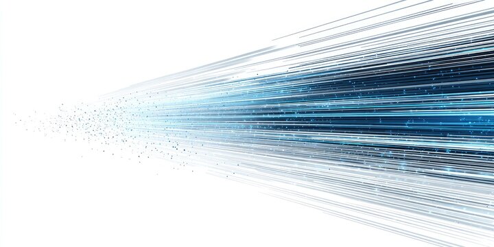 Abstract illustration of blue light trails emanating from a focal point across a white backdrop