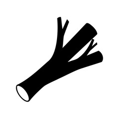 Silhouette of a fallen tree branch with smaller sprouts, simple black