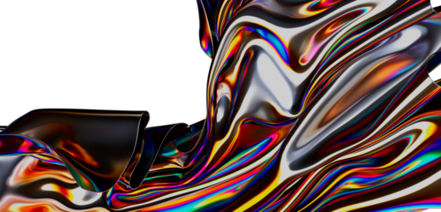 Stunning abstract artwork featuring flowing, colorful, iridescent fabric. Dynamic design, smooth, vibrant textures. Perfect for backgrounds and