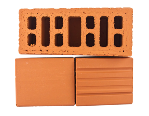 Two terracotta bricks, one hollow, one solid, displayed atop each other