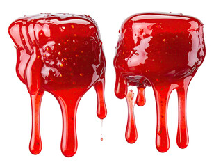 Dripping strawberry jam blobs, glossy red