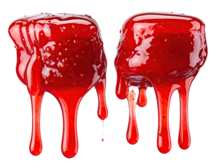 Dripping strawberry jam blobs, glossy red