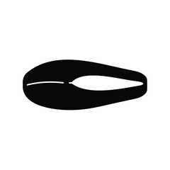 Fish steak silhouette icon illustration- Black silhouette of a sliced fish steak with visible rib pattern, isolated on white background, symbolizing seafood, cooking, and nutrition