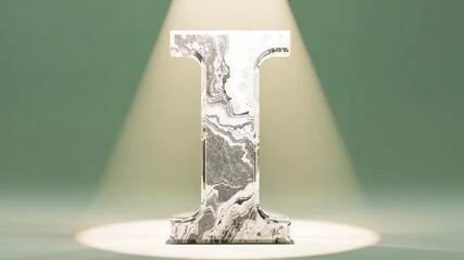 Activating focused spotlight illuminating marble letter I on green floor, casting circular patch - Powered by Adobe