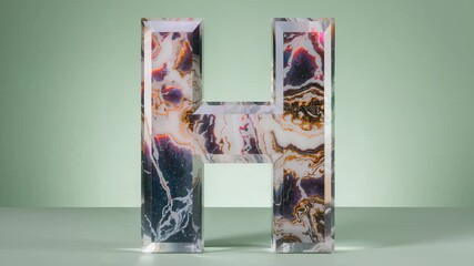 Receiving sweeping pink-red highlight, glass-like 3D letter H glowing in studio, accentuating veins - Powered by Adobe