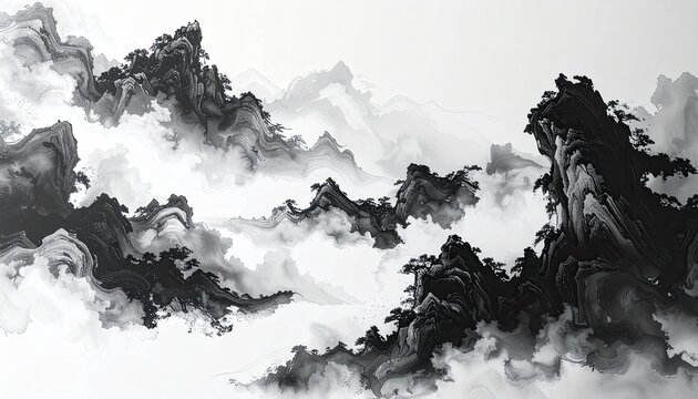 Misty black and white mountainscapes
