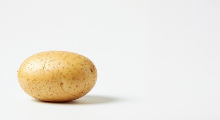Obraz premium Light brown speckled potato with smooth texture and round shape on white surface. Excellent for agricultural content, cooking tutorials, and organic food campaigns.