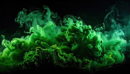 Vibrant green ink swirling in abstract patterns against a dark background